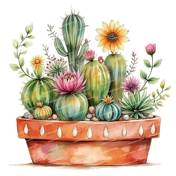 12 Watercolor Cactus Clipart, Succulent Pot, Cactus Clip Art, Boho Plant,  High Quality Pngs, Sublimation Design, Clip Art for Cards Invites - Etsy