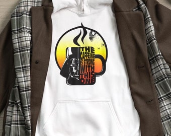Sudadera con capucha con máscara y taza de café de Darth Vader, sudadera de ciencia ficción acogedora, sudadera con capucha de Star Wars, regalos de Star Wars, sudadera con capucha de personajes de Star Wars