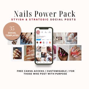 Nail Instagram Templates for Canva | 35 Editable Portrait Posts for Nail Techs, Salons & Manicurists | Nail Content Pack for Social Media