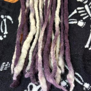 Ready to Ship 10ct Purple White Tie Dye Wool Dreadlock Accent Hair Extensions Fairy Handmade Double Ended Viking Festival Rave Gothic