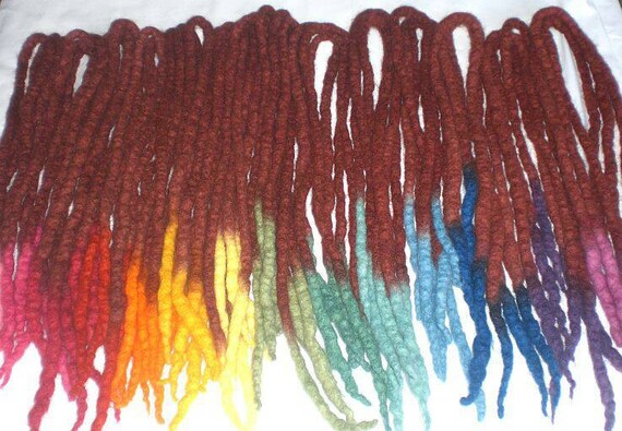 Custom Wool Dread Accent Rainbow Tipped 42ct Medium Length Etsy