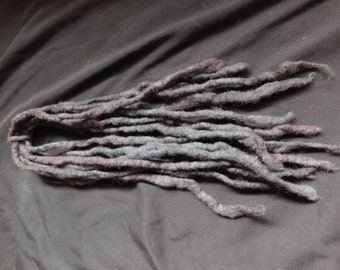 Ready to Ship 8ct Dark Grey Black Tye Dye Wool Dreads Dreadlocks Accent Hair Extensions