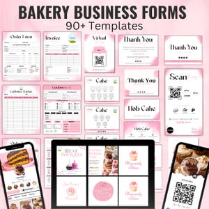 Bakery Business Forms Bundle, 90+ Bakery Business Templates, Bakery Order Form, Invoice Template, QR Code Sign, Price List, Canva Template