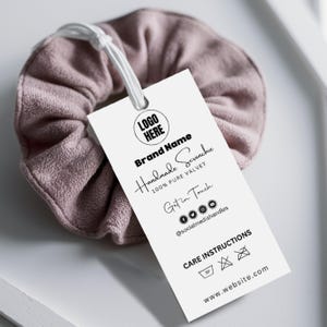 Printable Scrunchie Hang Tags, Editable Scrunchie Tag, Customizable Tag for Scrunchie Business, Canva Template, Instant Download