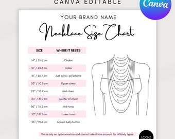 Necklace Size Chart, Size Chart for Necklace Display, Necklace Size Guide Card, Chain Necklace Canva Template Size Chart, Instant download