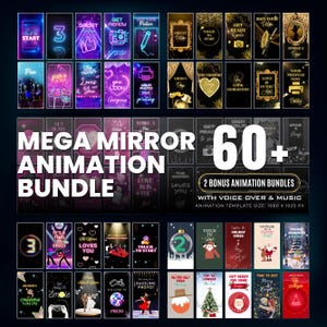 Mirror Booth Animations Mega Bundle, Photo Booth Animations, Neon Purple, Black Gold, Black & Silver Mirror Booth Animations, Touch to Start
