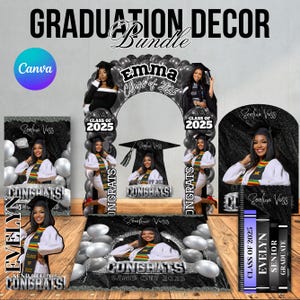 Custom Graduation Decor Bundle, Grad Entrance Arch, Congrats Grad Banner, Grad Name Cutout, Hat Arch Wall,Class of 2025 Floor Wrap Decor Set