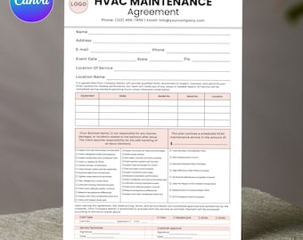 Plantilla de contrato de mantenimiento de HVAC, mantenimiento comercial de HVAC, plantilla de mantenimiento de HVAC, plantilla de contrato de HVAC de Canva
