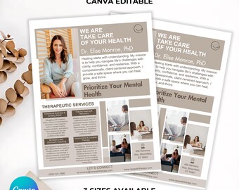 Mental Health Therapist Flyer, Counseling Psychology Therapy Flyer, Counseling Therapist Template, Counselor Service Flyer Canva Template