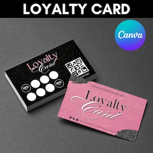 Modelo de cartão de fidelidade, cartões de fidelidade de beleza, design de modelo de cartão de marketing faça você mesmo, cartão de recompensa rosa, cartão de visita de cabelo, cartão de desconto Canva