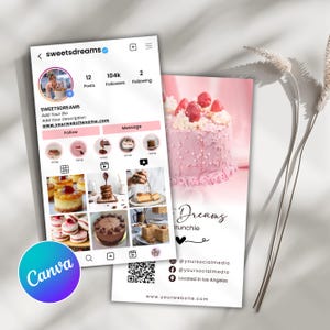 Cartão de visita para Instagram de padaria, cartão com código QR, cartão de visita para Instagram, cartão de visita para confeitaria, cartões para Instagram, modelo para Canva