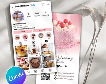 Bakery Instagram Business Card, QR Code Card, IG Business Card, Cake Bakery Business Card, Instagram Cards, Canva Template