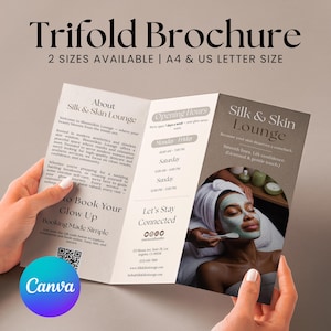 Esthetician Trifold Brochure, Salon Beauty Brochure Template, Minimalist Esthetician Brochure, Skincare Business Brochure, Canva Template