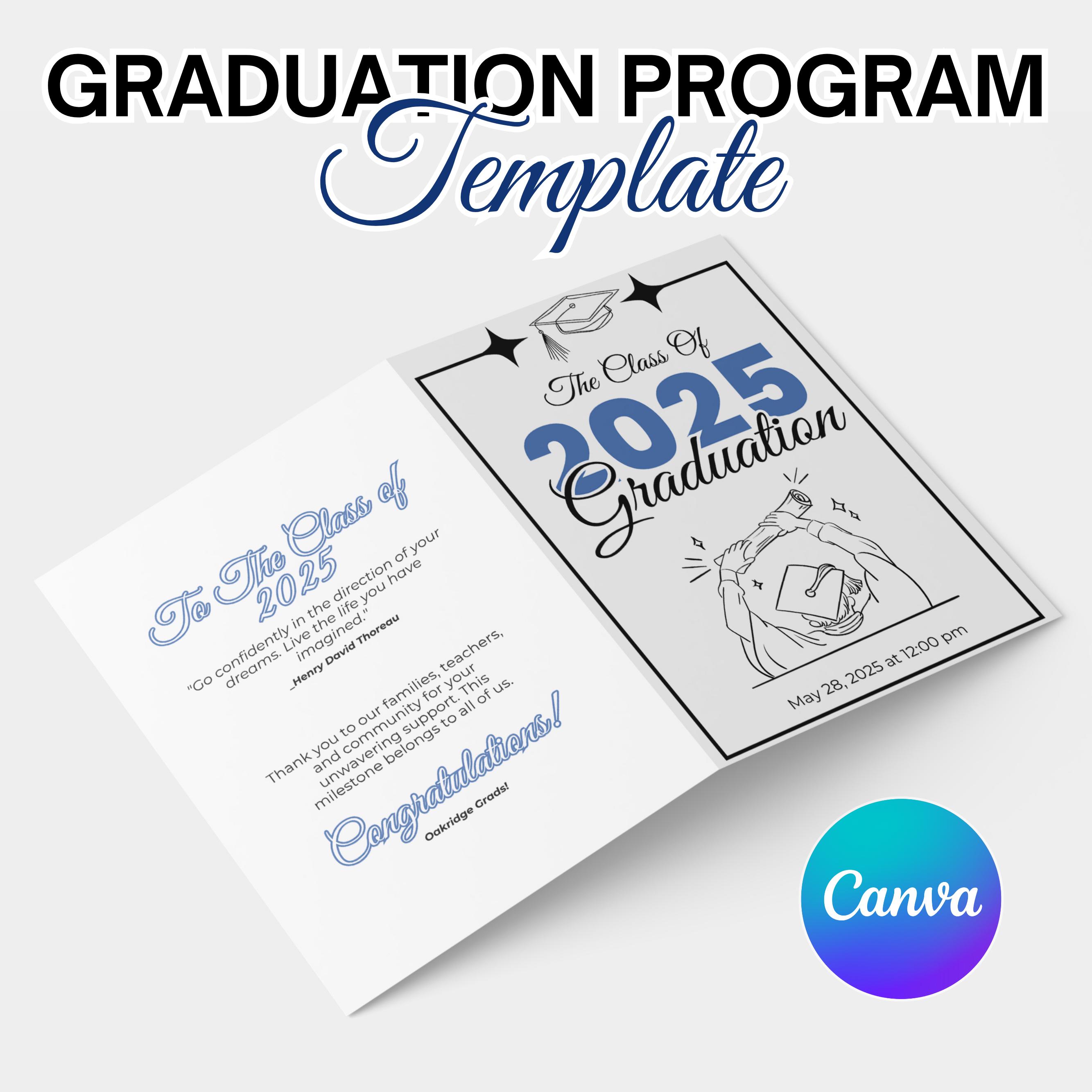 2025 Graduation Program Template, Editable 2025 Ceremony Card, Class of ...