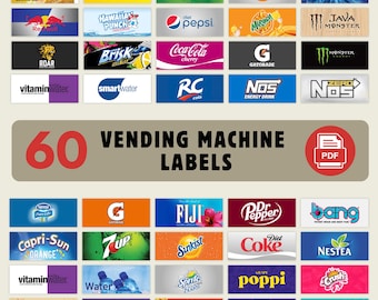 60 smakremsor för varuautomater | 3,25x1,375 akvarelletiketter | Läsk- och vattenetiketter PDF