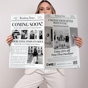 Canva Business Newspaper Template, Large Newspaper Announcement, New Business Announcement Template,Business Announcement Newspaper,Editable