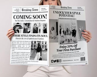 Canva Business Newspaper Template, Large Newspaper Announcement, New Business Announcement Template,Business Announcement Newspaper,Editable