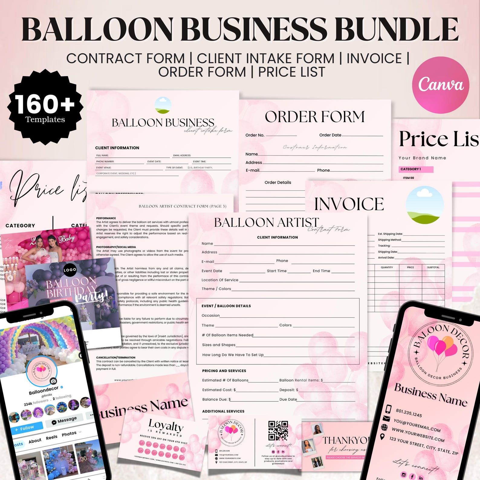 Balloon Business Bundle Canva | Artist Contract Invoice Forms Kit - Etsy
