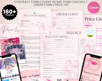 160+ Balloon Artist Business Templates, Editable Balloon Artist Contract, Balloon Price List, Balloon Garland Business Forms, Canva Template