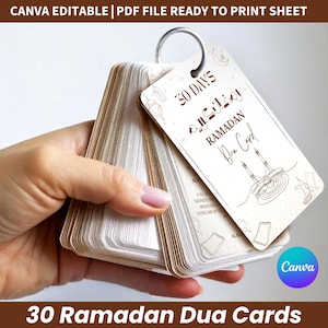 30 dagen Ramadan Dua-kaarten 30 dagen Dua Ramadan afdrukbare 30 dagen Ramadan Decor Dua Flashcard Flash Card Islamitische Dua afdrukbare Ramadan-gebedskaart