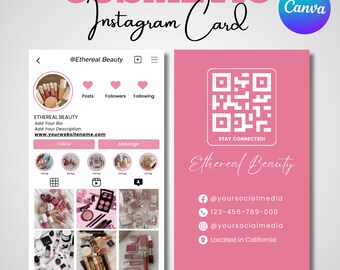 Esthetician Instagram Business Card Template: DIY Skincare QR Code (Canva Editable)