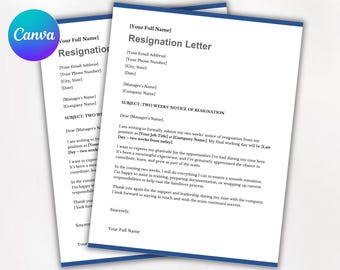 2 Weeks Notice Letter, Two Weeks Notice Letter, Professional Notice Letter, Google Docs Word Canva  Notice Letter, Resignation Template