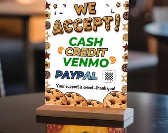 We Accept Cash, Venmo and Paypal Payments Sign, We Accept Venmo, Accept Payment Sign, Cash Sign, We Accept Payment,Fundraising Cash Template