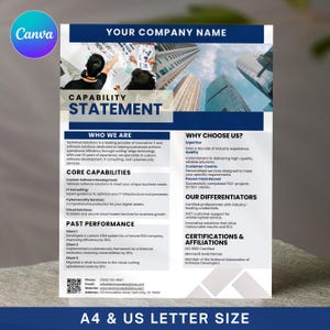 Business Capability Statement, Corporate Flyer, Editable Capability Statement Template, Company Overview Flyer Template, Canva Template