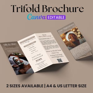Esthetician Trifold Brochure, Salon Beauty Brochure Template, Minimalist Esthetician Brochure, Skincare Business Brochure, Canva Template