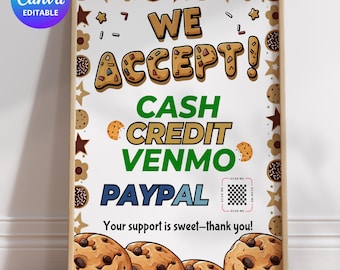 We Accept Cash, Venmo and Paypal Payments Sign, We Accept Venmo, Accept Payment Sign, Cash Sign, We Accept Payment,Fundraising Cash Template