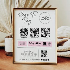 Scan to Pay Sign Template: Small Business Payment Sign (Canva Editable, Digital Download)
