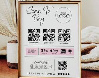 Scan to Pay Sign Template: Small Business Payment Sign (Canva Editable, Digital Download)