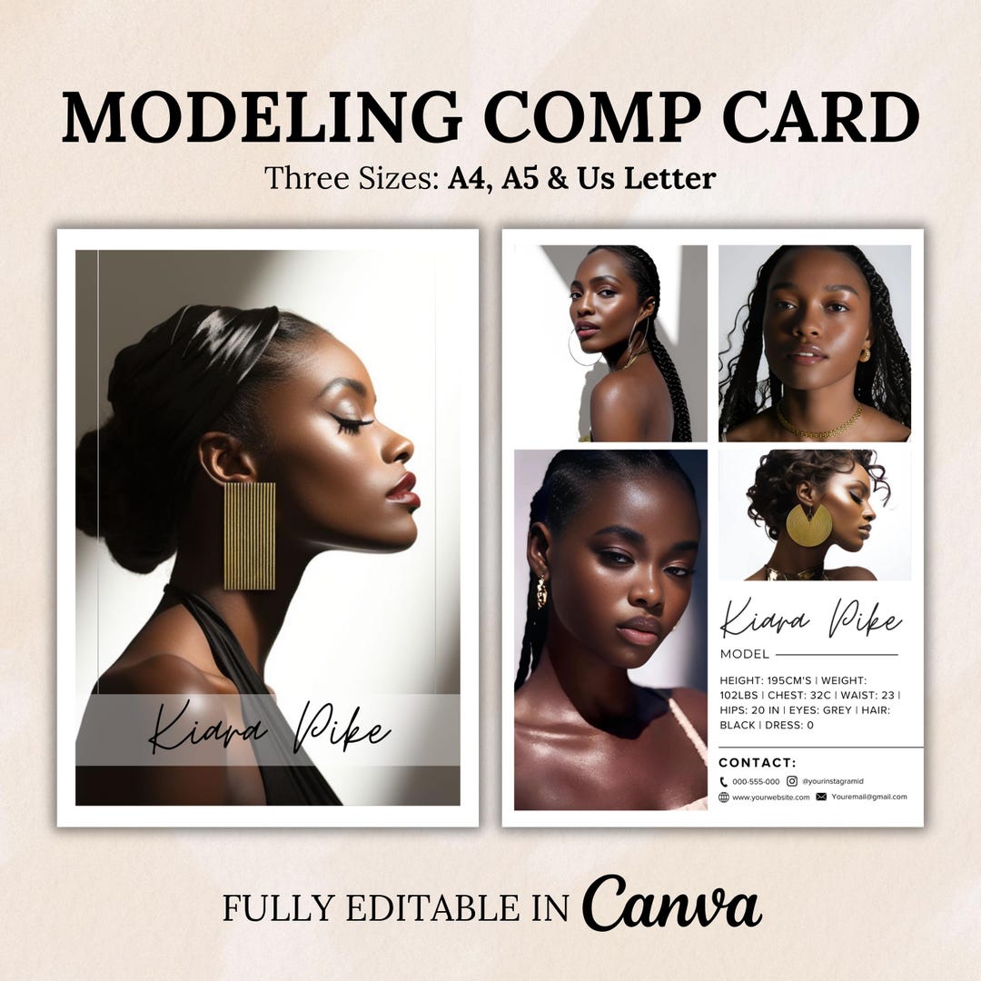 Modeling Comp Card Template: Fashion Portfolio Resume (canva Editable ...