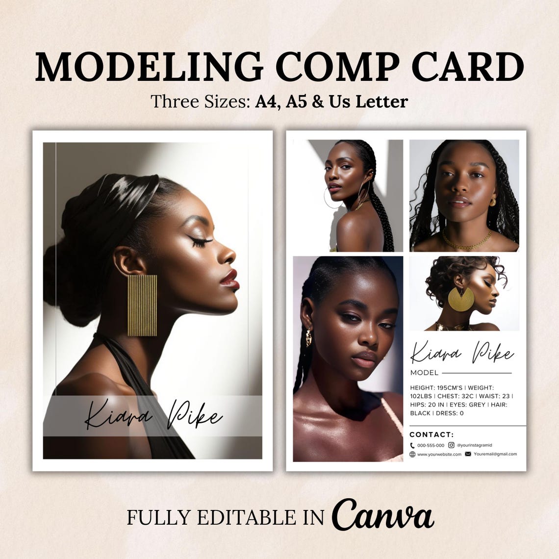 Modeling Comp Card Template, Model Portfolio Templates, Fashion Resume ...