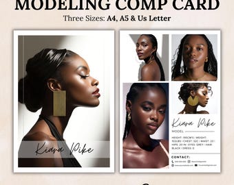 Comp Card, Model Comp Card Template, Zed Card For Models Template, Model Comp Card Three Photos, Canva Template Instant Download