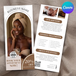 Flyer de cartão de visita editável, Flyer de marketing moderno para pequenas empresas, Flyer de publicidade empresarial, Flyer para esteticista, Modelo Canva