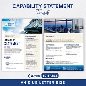 Business Capability Statement, Corporate Flyer, Editable Capability Statement Template, Company Overview Flyer Template, Canva Template