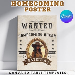 Editable Wanted Poster Homecoming Queen, Homecoming Poster, Homecoming Campaign, Class Treasurer, Class President, Edit then Print poster