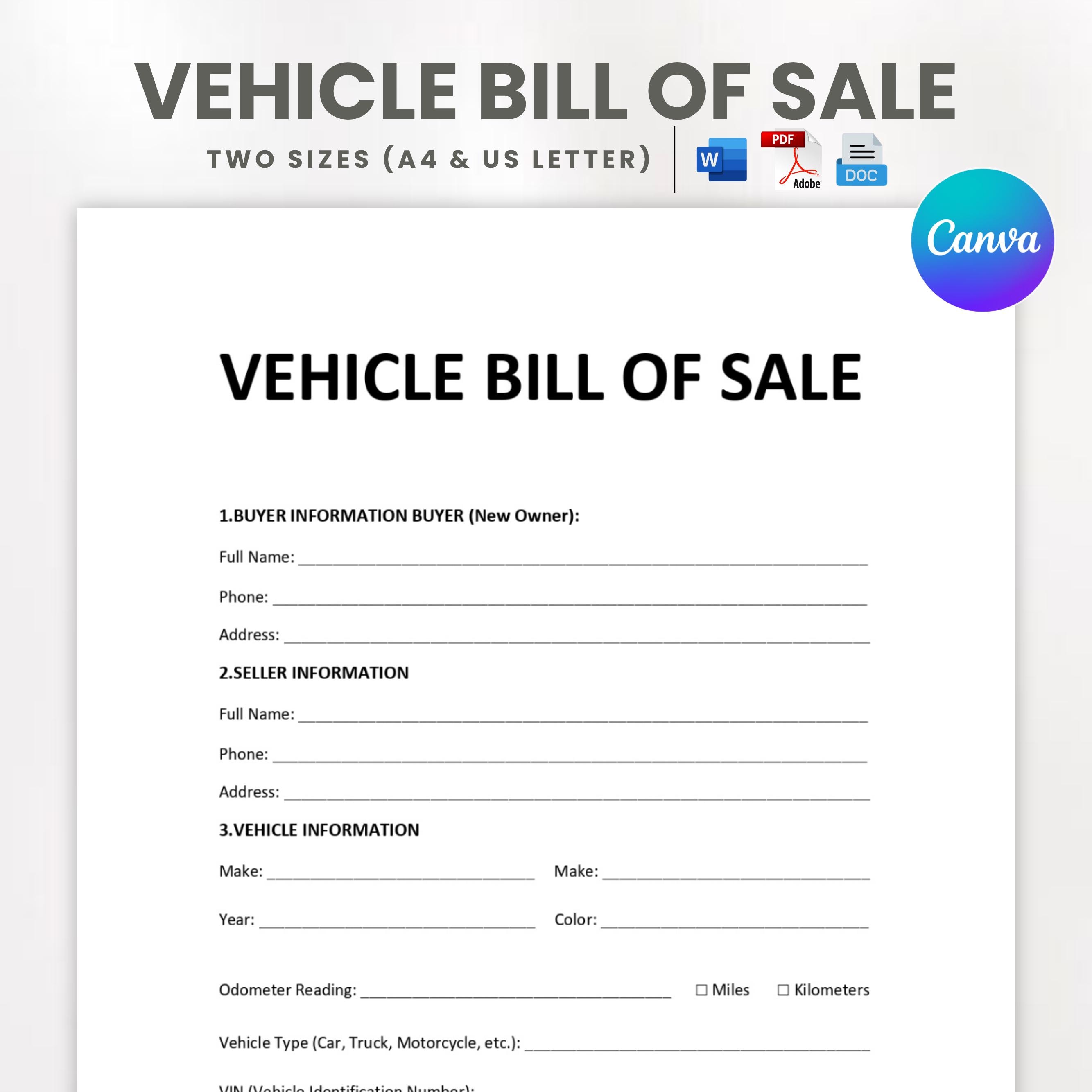 Blank Vehicle Purchase Order