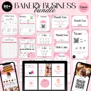 Bakery Business Bundle, Bakery Order Forms Canva Template, Digital Pricelist, Cookie Care Cards, Cake Cutting Guide, Instant Download