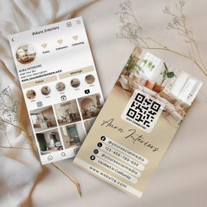Instagram-visitekaartje voor interieurontwerper, sjabloon Instagram-kaarten, visitekaartje QR-code, IG-visitekaartje, canvassjabloon