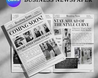 Canva ビジネス新聞テンプレート：大きなお知らせ（編集可能）