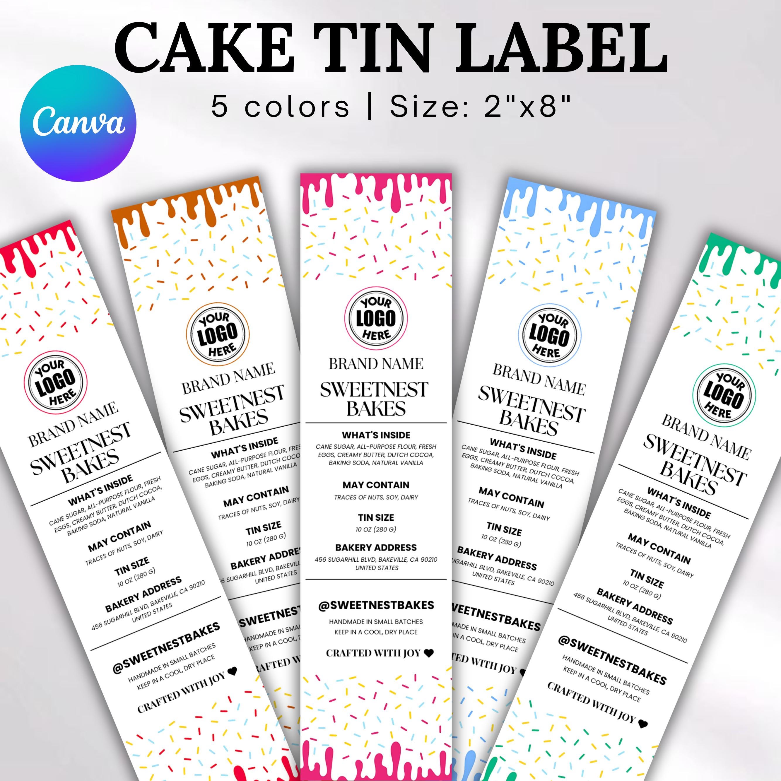 Mini Cake Tin Label, Editable Bakery Label, DIY Bakery Label, Small ...