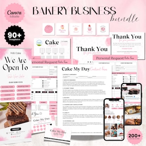 Bakery Business Bundle, Bakery Order Forms Canva Template, Digital Pricelist, Cookie Care Cards, Cake Cutting Guide, Instant Download