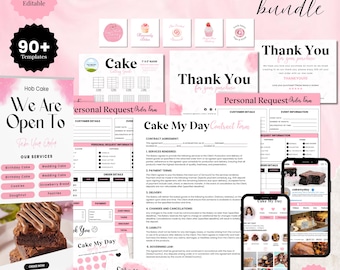 Bakery Business Bundle, Bakery Order Forms Canva Template, Digital Pricelist, Cookie Care Cards, Cake Cutting Guide, Instant Download