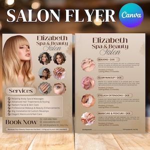 Modèle de toile pour salon de beauté bricolage, Flyer de salon de maquillage pour les ongles et les cheveux, conception de Flyer esthéticienne esthéticienne, modifiable, téléchargement numérique
