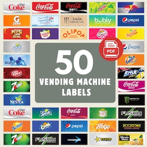 50 Etiketten für Verkaufsautomaten, hochwertige Etiketten, Etiketten für Sprudelwasser und Soda Pop, Etiketten für Automaten für alkoholfreie Getränke, Etiketten für Getränkeautomaten