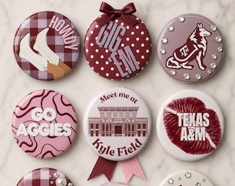 Texas Aggies matchdagsknappar | Rödbruna & vita fotbollsnålar | Bakluckeknapp | Sorority-utseende | Stor 7,5 cm nål | Southern-fan | Universitets-