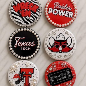 Texas Tech Red Raiders Game Day Buttons | Red & Black Football Pins | Tailgate Button | Sorority Appearal | 3” Lg Pin | Southern Fan