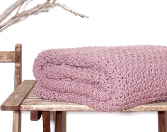 COZY handmade crochet blanket MAUVE beautifully handmade hand knit blanket crochet throw oversized accent lap throw interior design